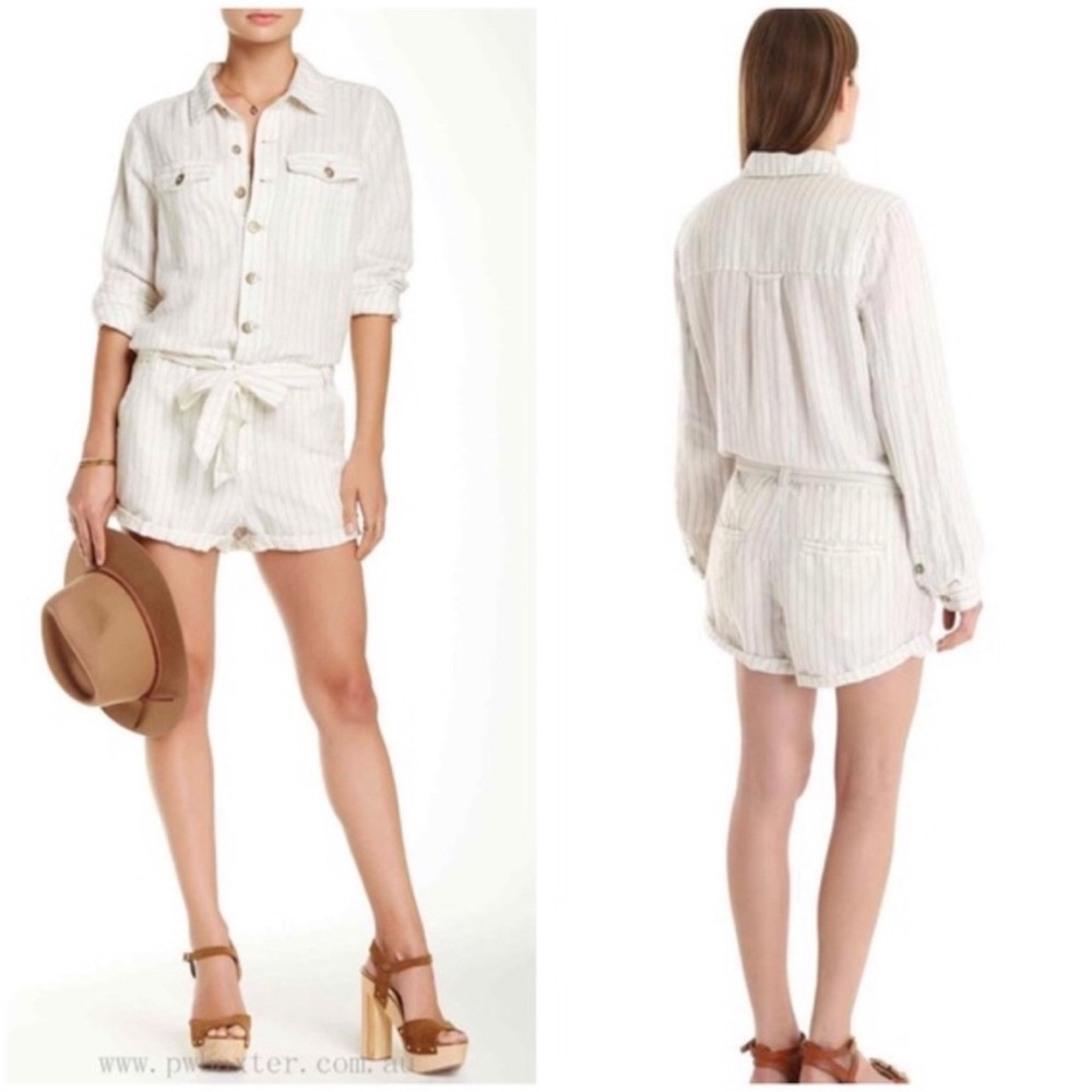 New! FREE PEOPLE Summer Festival Boho Pinstripe White Romper Shorts Size Small